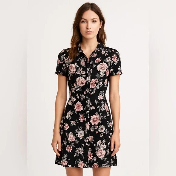 Olivaceous Floral Dance Romantic Silk Sundress Polo Mini Dress New Preppy Date - Picture 1 of 12